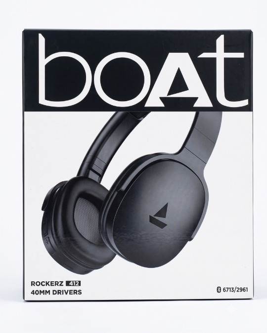 boAt Rockerz 412 Wireless Bluetooth Over-Ear Headphones (40mm Drivers, 40H Playtime, Black)