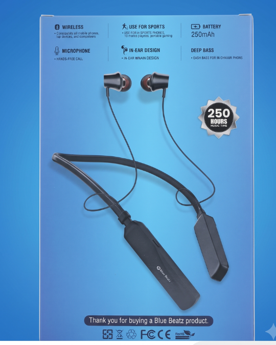 Blue Beatz ASLA NB-846 Wireless Neckband with 250 Hours Music Time (Type-C Port, Black)