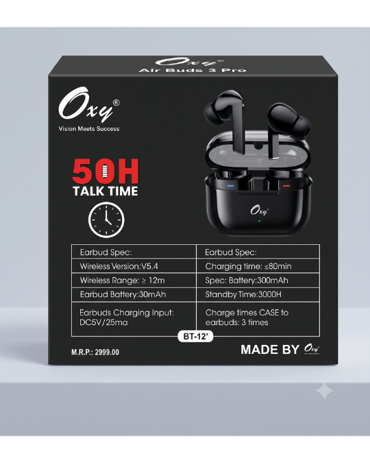 Oxy Supreme Air Buds 3 Pro True Wireless Earbuds (BT-12, 50H Talk Time, Black)