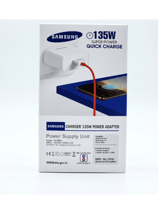 Samsung 135W Super Power Quick Charge Adapter with Type-C Cable (V8CBBPJ, White)